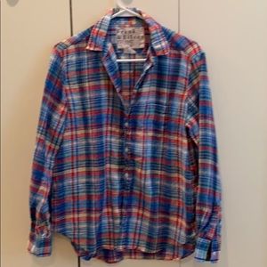 Frank and Eileen linen plaid button down shirt